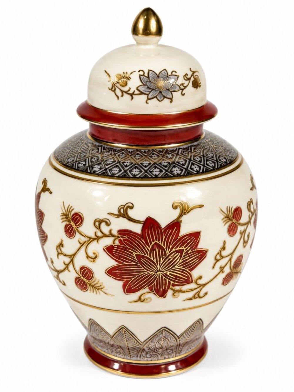 Ginger Jar Vintage Hand-Painted Orange Flowers Andrea de Sadek Chinosiere Orient